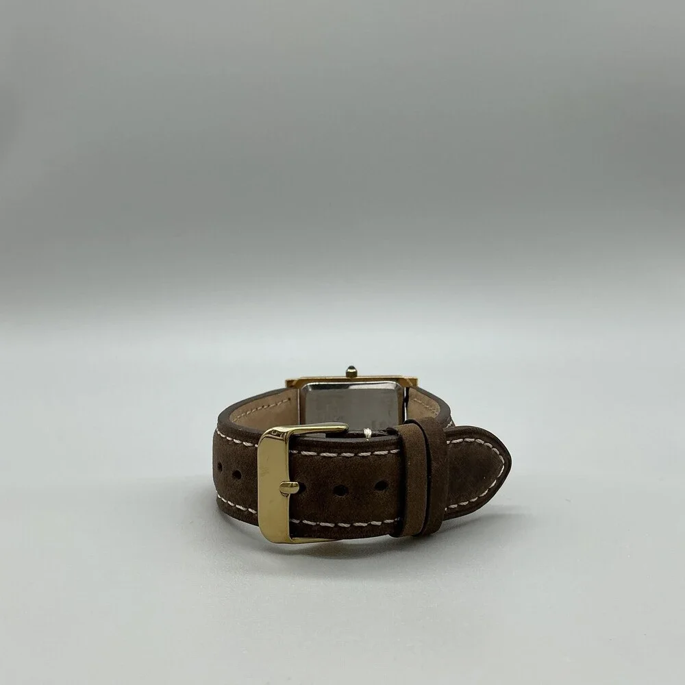 Jules Jurgensen 6741 Mens Watch 25mm Gold Tone Brown Leather New Battery